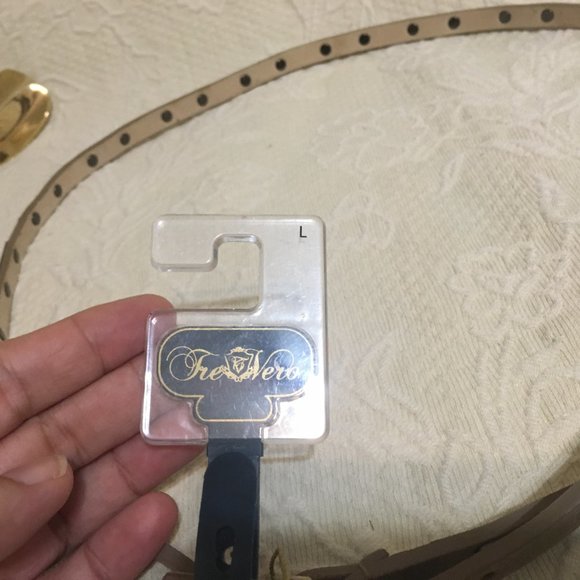 TreVero tan genuine leather studd thin belt - Picture 2 of 6